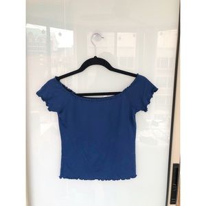 Lettuce Edge Off-Shoulder Crop Top (Royal Blue)